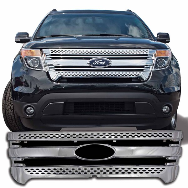 Coast2Coast Overlay, Horizontal Bar/ Mesh Style, 1 Piece, With Emblem Cutout, Chrome Plated, ABS Plastic IWCGI91 - main